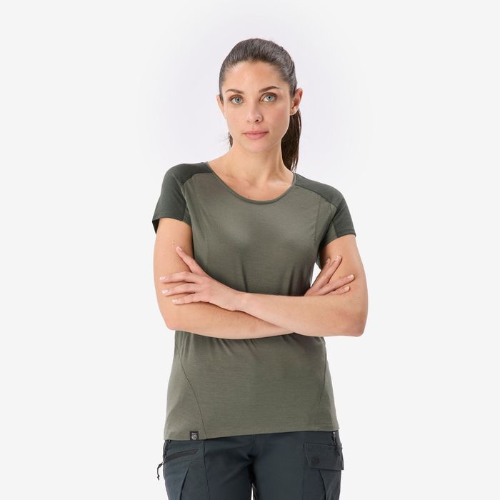 Tricou de trekking din lână merinos, - produs resigilat Decathlon