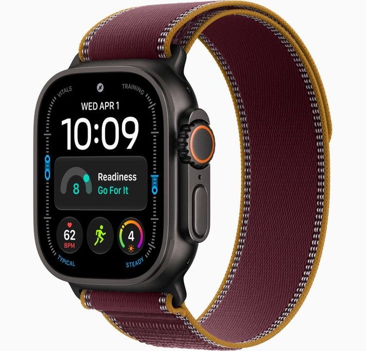 Apple Watch Ultra 4 49mm, Black Titanium Case, Burgundy Trail Loop M/L, нов, неразпечатан, 2 години гаранция