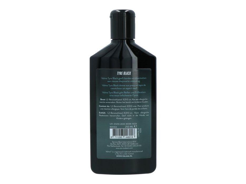 Solutie intretinere luciu anvelope si covorase cauciuc 250 ml Valma Tyre Black, efect negru intens de lunga durata