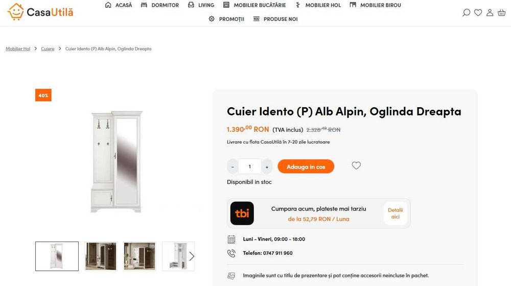 Garderoba Cuier Idento cu 2 usi si oglinda