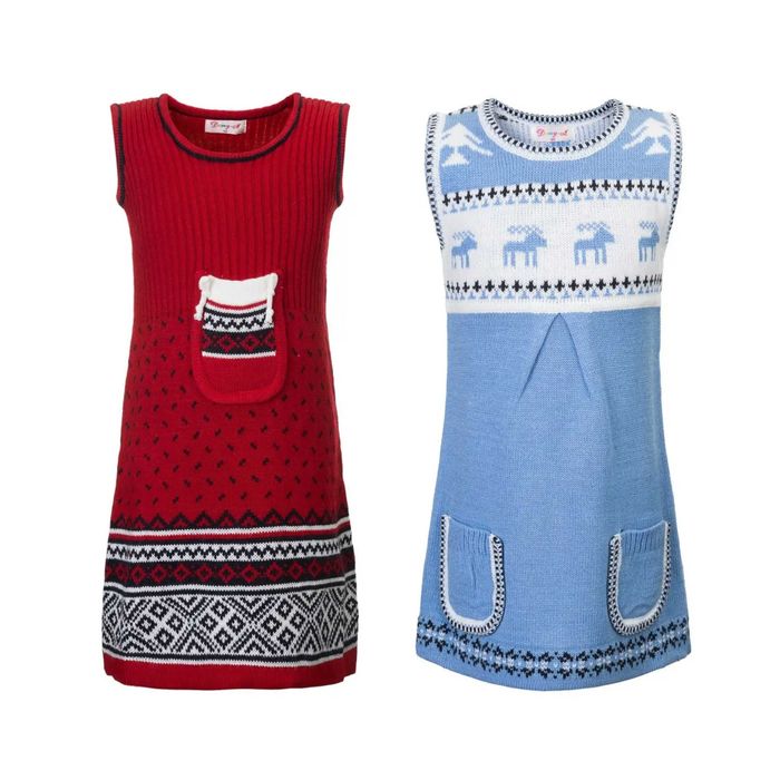 Сарафан вязаный жаккард для девочки.  Новый