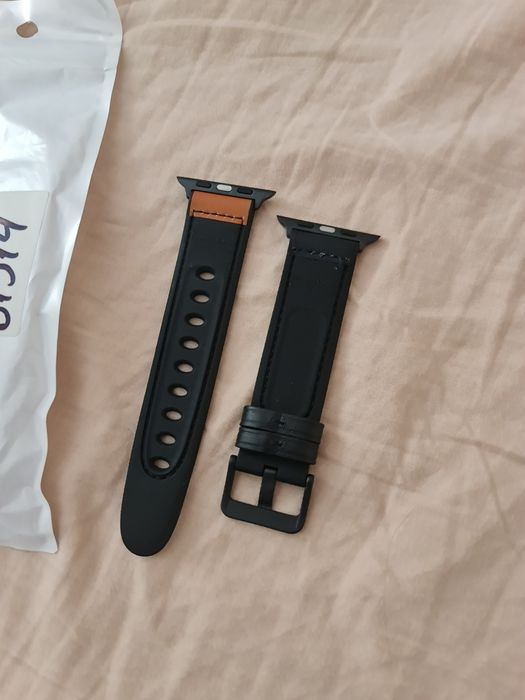 Curea ceas 22mm NOUA, imitatie piele si cauciuc, neagra si maro, Apple