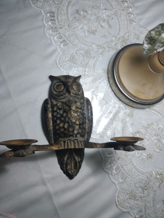 Антиквариат редкая сова подсвечник
