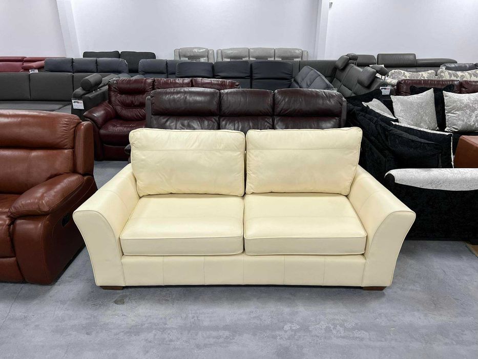 Кремав кожен диван двойка - 100 % естествена кожа