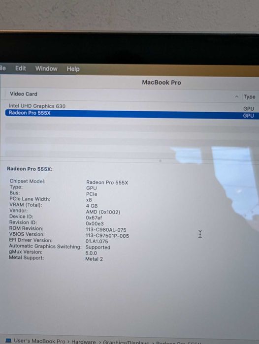 MacBook Pro 2019 6-Core i7 16GB Ram 250GB SSD Radeon 4GB Touchbar