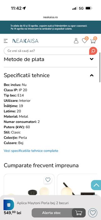 Aplica Maytoni Perla bej 2 becuri