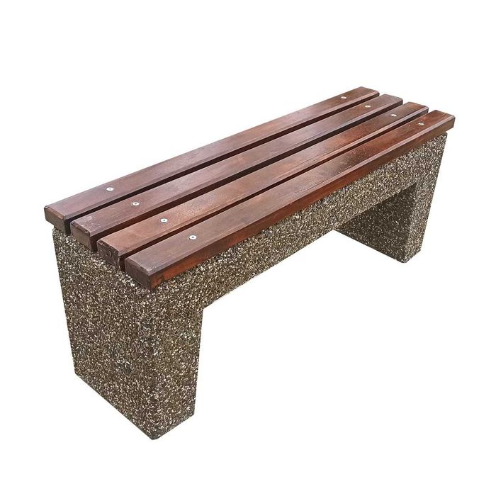 Banca din beton si piatra de rau, sezut din lemn de brad