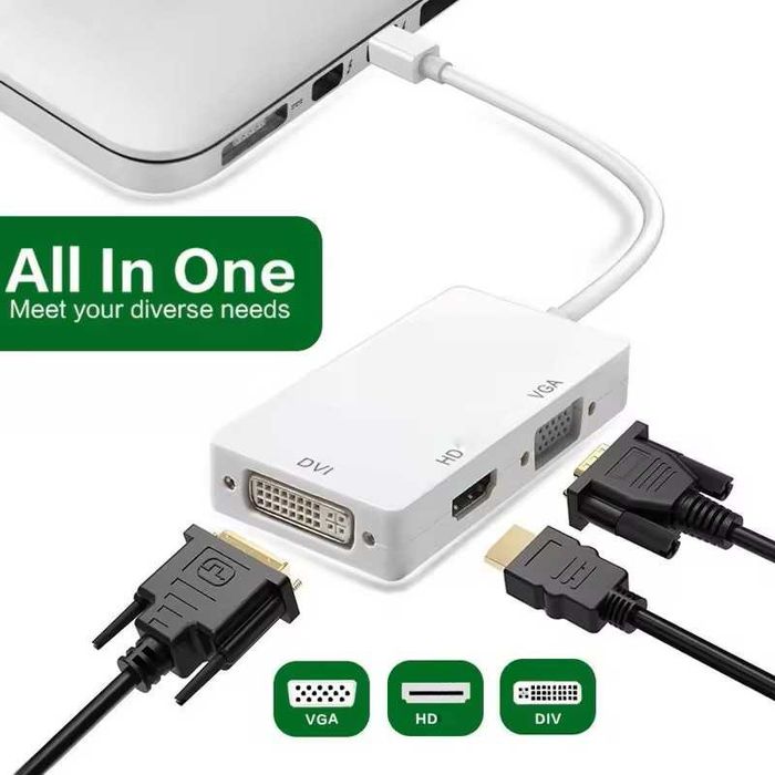 Преходник mini DisplayPort (mini DP) към HDMI DVI VGA, адаптер +Гаранц
