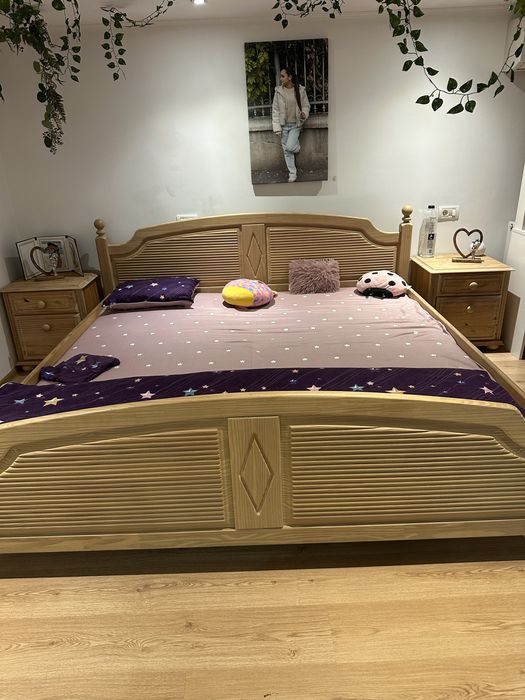 Pat lemn masiv cu saltea