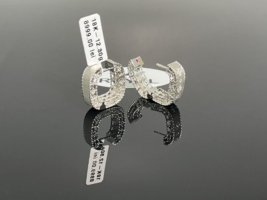 Bijuteria Royal CB : Cercei cu diamante aur alb 18K 750 12,30 grame