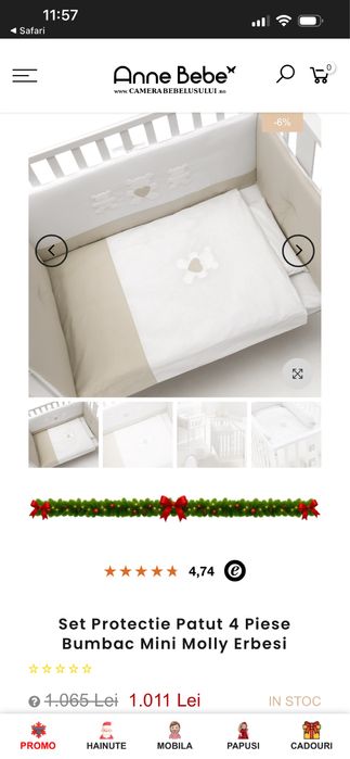 Set Protectie Patut 4 Piese Bumbac Mini Molly Erbesi