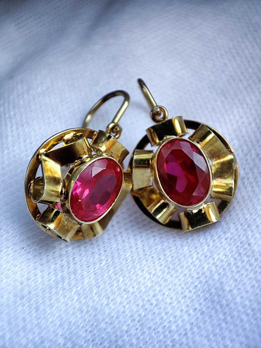 Cercei Aur 14K Ungaria Cu Rubelit Unicat