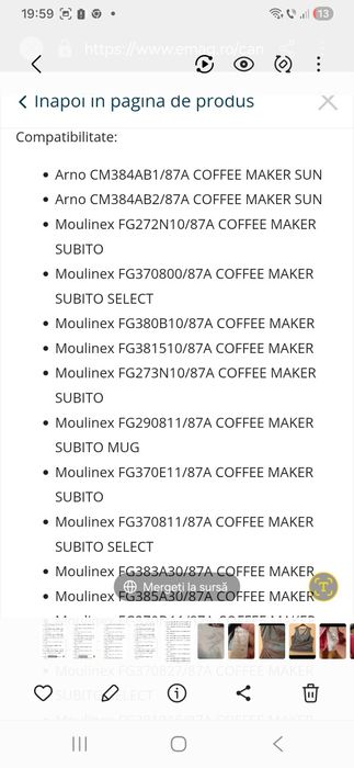 Cana ptr cafetiera Tefal,Mulinex