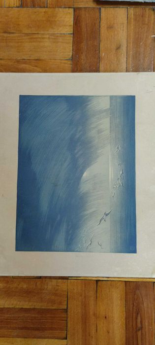 Гравюра офорта художника Бибиков "Чайки" афорта картина антиквариат