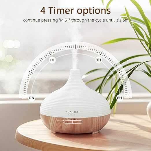 Арома дифузер за ароматерапия ASAKUKI, LED осветление, 300 ml