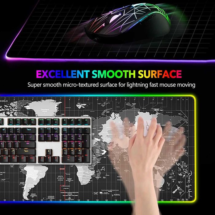 Mousepad gaming LED XXL 7 culori RGB 4 moduri de iluminare USB 90x40cm
