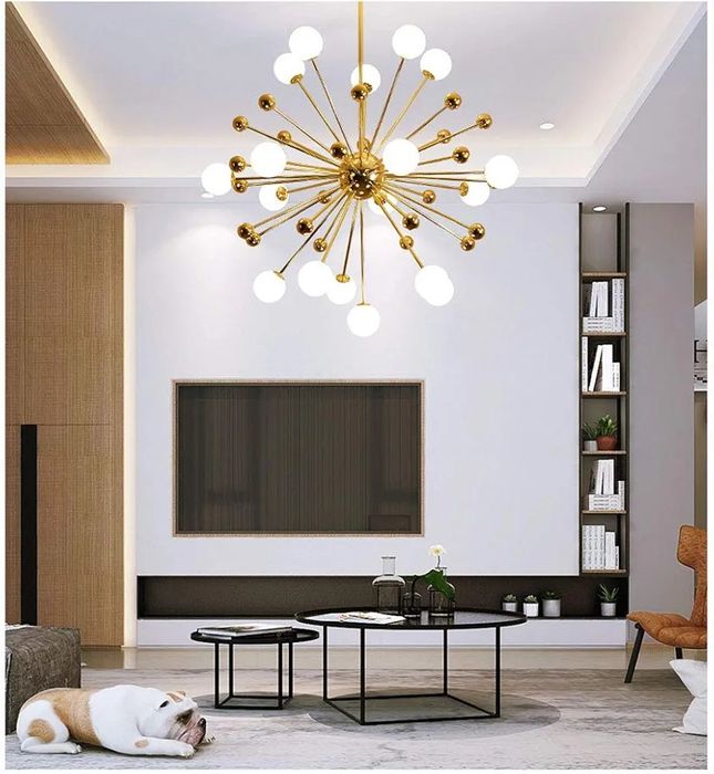Полилей Sputnik 18 светещи сфери Ф 100 см Модерен златист метален