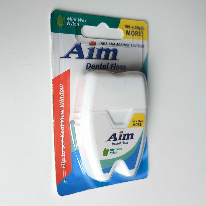 Ață dentară cerată Aim Mint Wax Nylon SUA – Nouă, sigilată (110m)