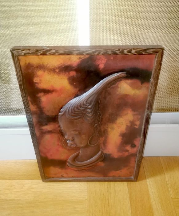 Антикварен Бюст жена стил арт нуво медна стенна плоча картина изкуство