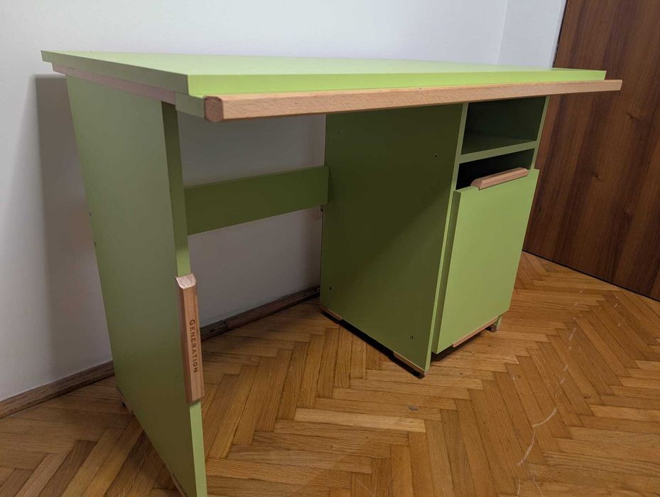 Pat etajat 2 x 190x80, cadru lemn masiv + birou