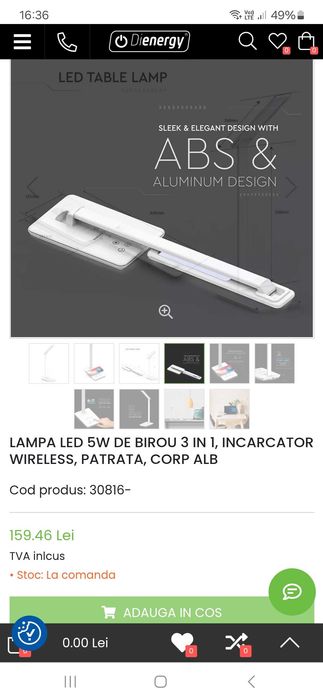 Lampa LED 5W de Birou 3 in 1, Incarcator Wireless, Patrata, Corp Alb.