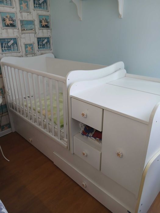 Детска дървена кошара 3 в1 с люлеещ механизъм Лорели