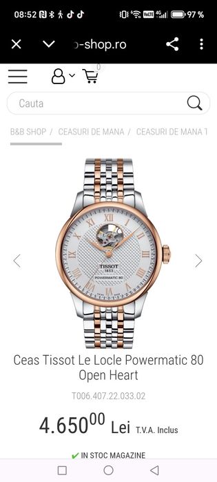 Ceas Tissot Le Locle Powermatic 80 Open Heart 39,5 mm