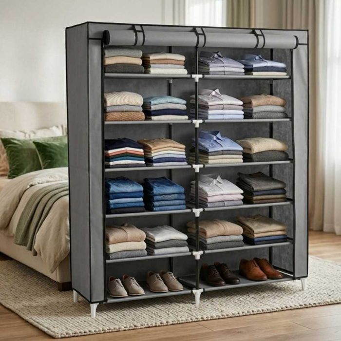 Сгъваем текстилен шкаф XXL, органайзер за дрехи, дишащ материал