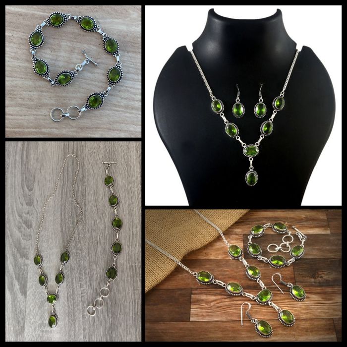 Set argint 925 cu pietre culoarea peridot
