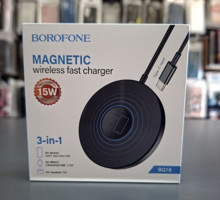 Безжично Зарядно 3 в 1 Borofone 15W за Apple watch/Samsung  watch