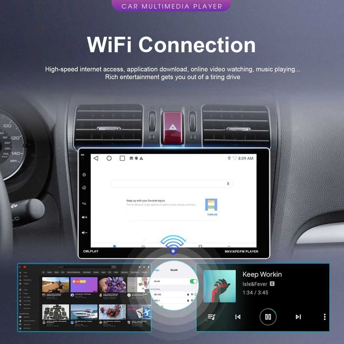 Мултимедия 9"  с Андроид Carplay Android Auto единичен дин навигация