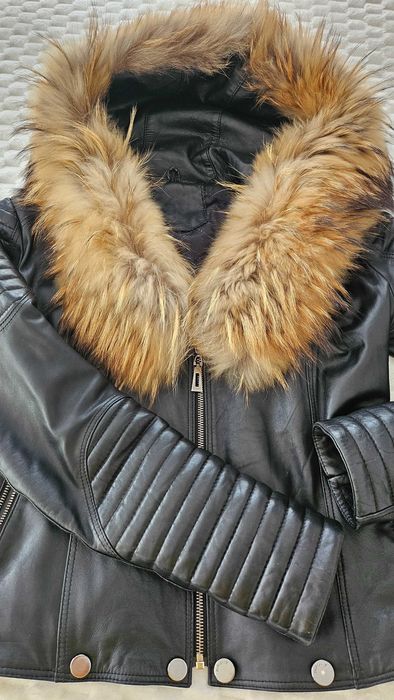 Яке от естествена кожа с богат пух