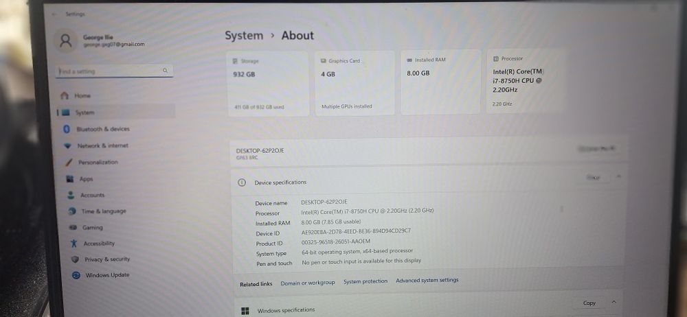 Laptop MSI I7, 8gb ram