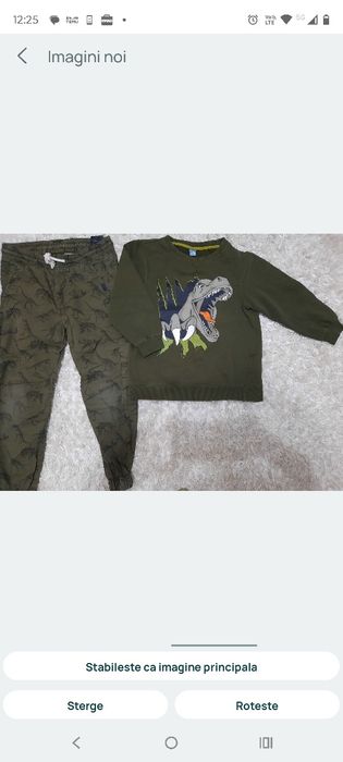 Set pantaloni cu bluzon kaki +mascota Dino...mas.122 cm