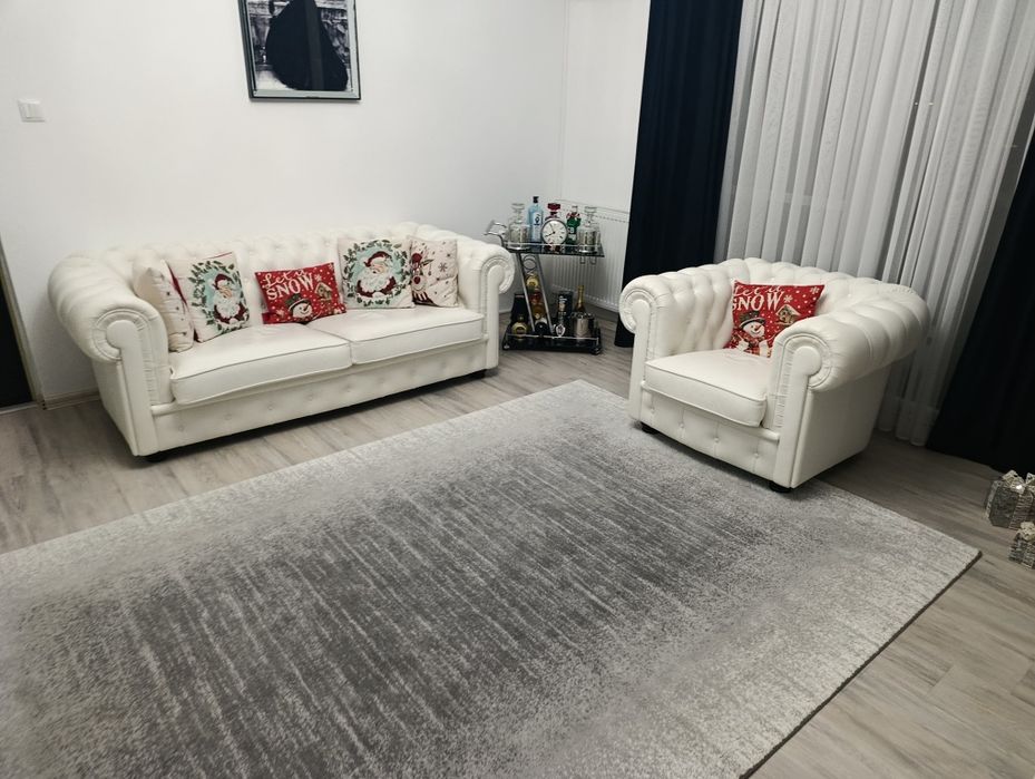 Set canapele și fotolii Chesterfield piele naturala