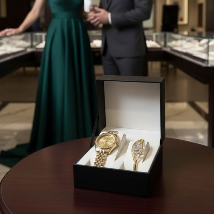 Часовник със златна верижка и камъни + гривна