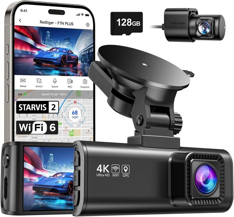 Camera auto de bord fata-spate REDTIGER F7N 4K+FHD, WiFi, Night Vision, 170, ecran IPS 3.18 GPS