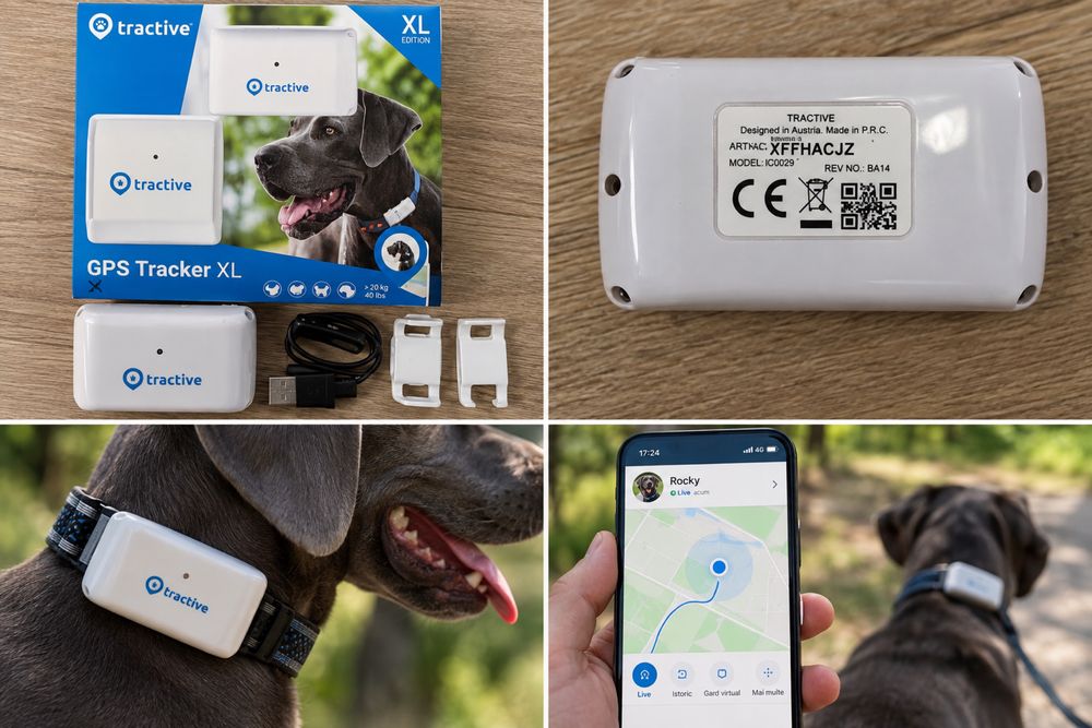 Tractive GPS Tracker XL pentru câini – LIVE Tracking, gard virtual, waterproof