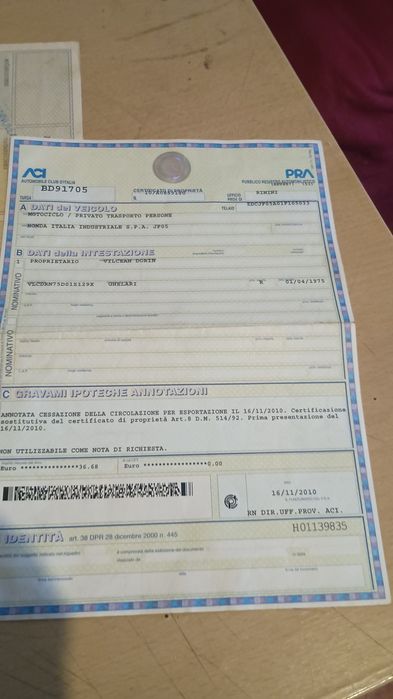 Cadru honda Pantheon 125 în 2 timpi Cu acte