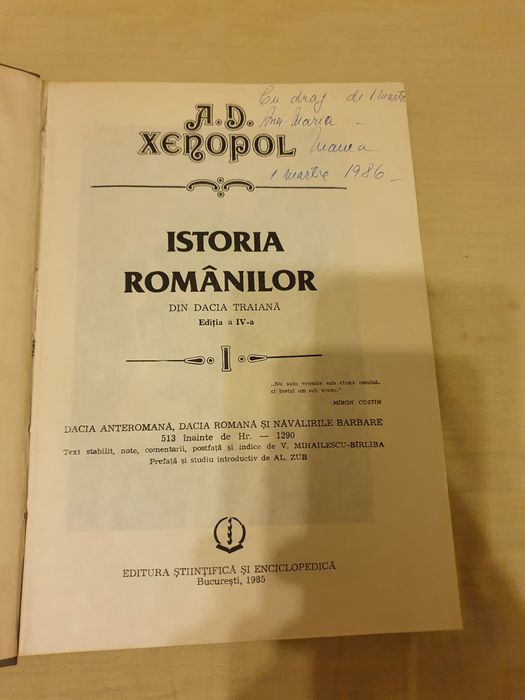 Istoria Românilor din Dacia Traiană, ediția a4, vol. 1, A. D. Xenopol.