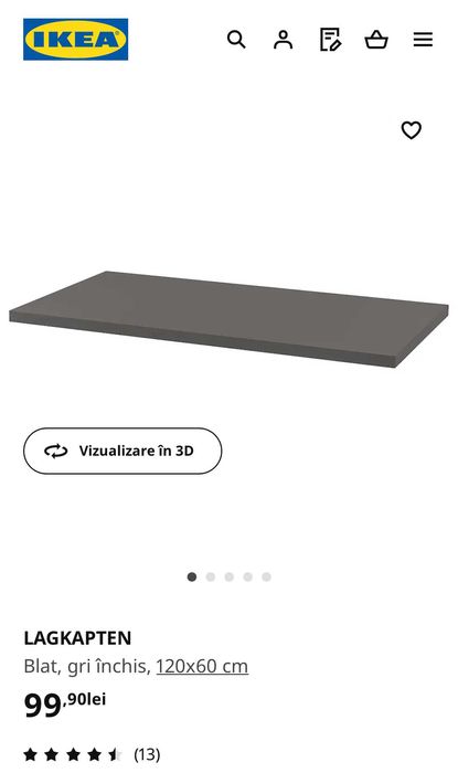 NOU! Blat IKEA 120x60 cm gri închis