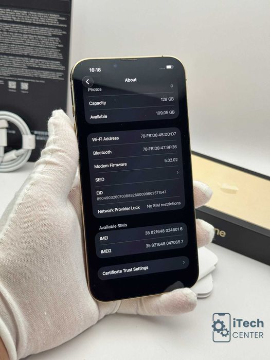 iPhone 13 Pro MAX, 128GB, Gold, 100% батерия, КАТО НОВ, 1г. ГАРАНЦИЯ!