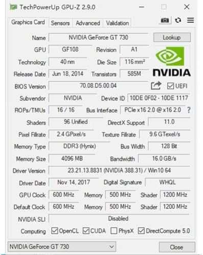QTHREE GT 730 4GB DDR3 128-bit Dual HDMI Low Profile