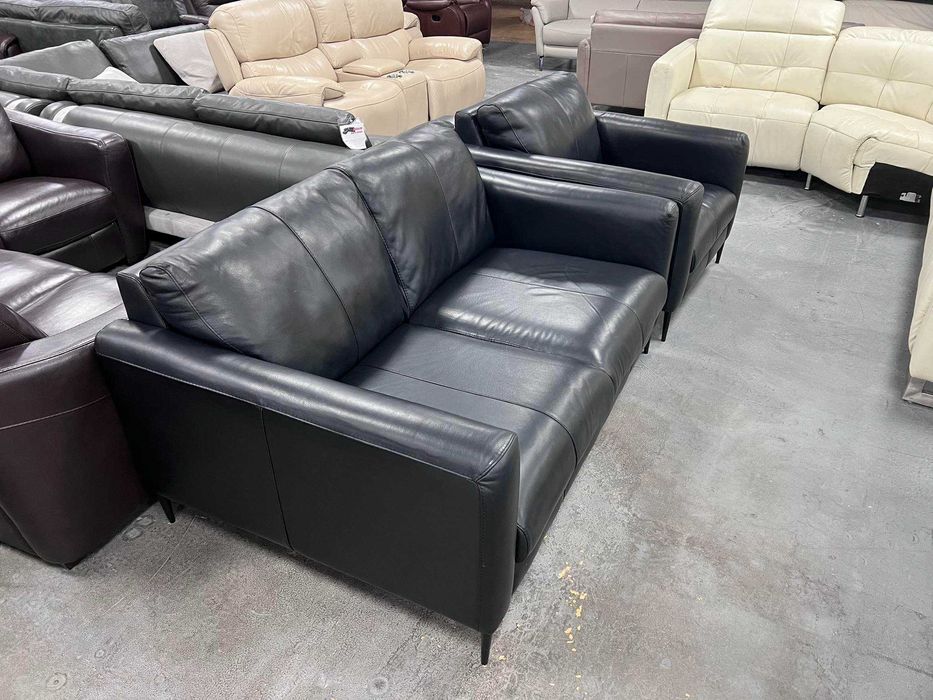 Черен кожен комплект двойка и фотьойл