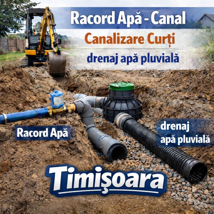 Branșament racord canalizare canal•Reparați și inlocuire coducte canalizare•Extindere retea canalizare•Desfundat canalizare•Drenaj apa pluviala