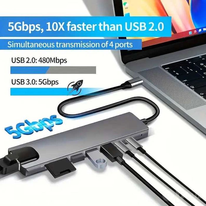 USB 3.0 и Type-C концентратор 8 в 1 (mini док-станция)