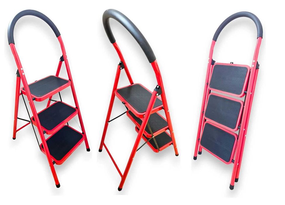 Метална Сгъваема Стълба с 3 широки стъпала, Максимално тегло 150 кг