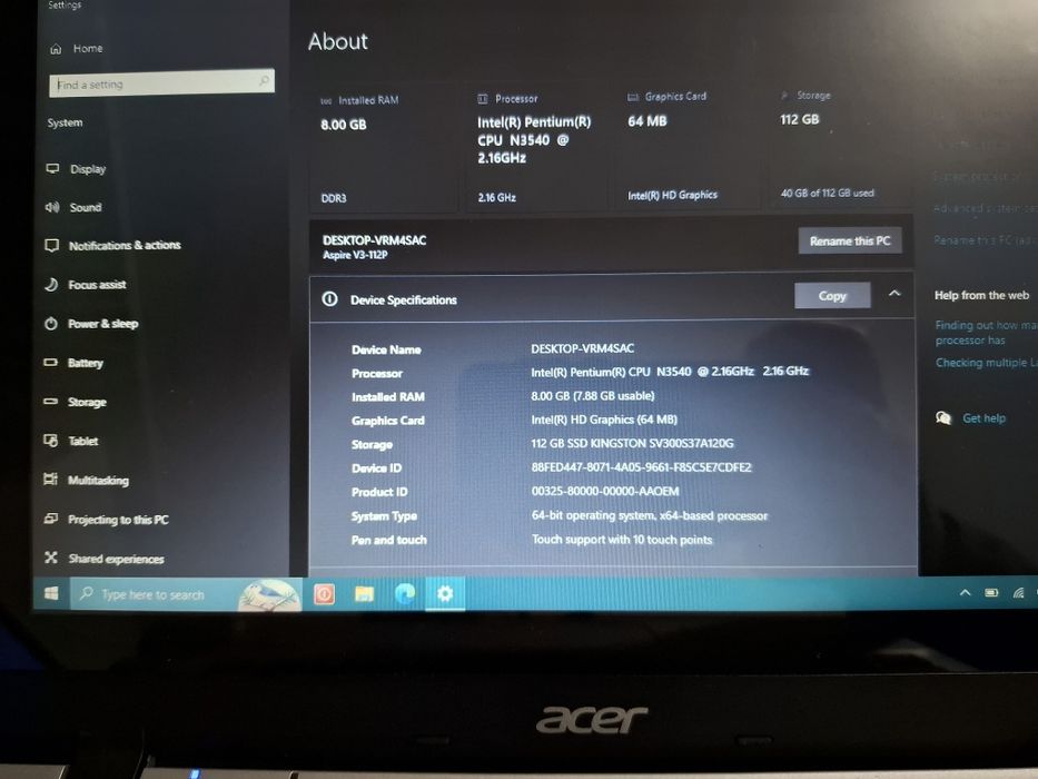 Laptop Acer Touchscreen 11,6"