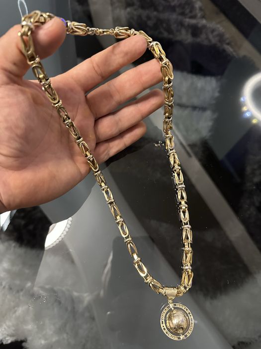 Lant Aur 14k model bizantin cu medalion globul pamantesc