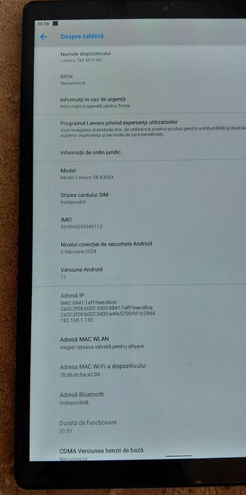 Tableta Lenovo M10 X306X de 10,1" 4gb ram 64gb  stocare SIM 4G